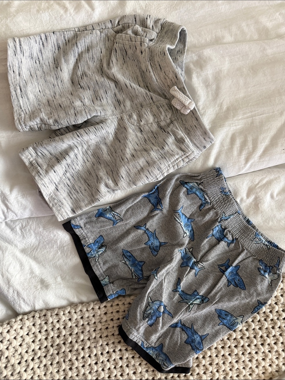 Boys 4t Grey Heather Shorts + Shark Print Shorts Set
